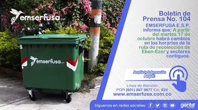 Habrá cambios en los horarios de la ruta de recolección de residuos del Barrio Eben-Ezer y sectores contiguos.