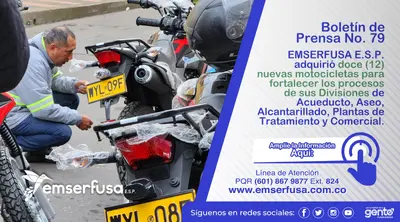 EMSERFUSA E.S.P. adquirió nuevas motocicletas para optimizar sus servicios.