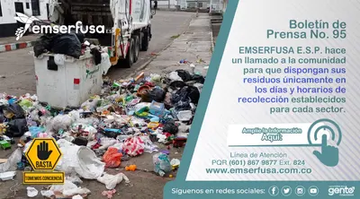 EMSERFUSA E.S.P. solicita la colaboración de la comunidad para mejorar la gestión de residuos sólidos.