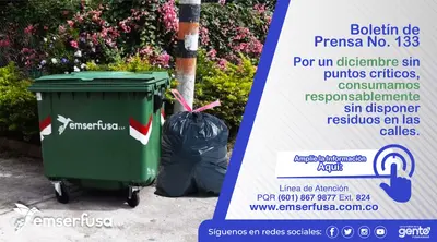 EMSERFUSA E.S.P. invita a los fusagasugueños a disminuir su producción de residuos durante la temporada decembrina.