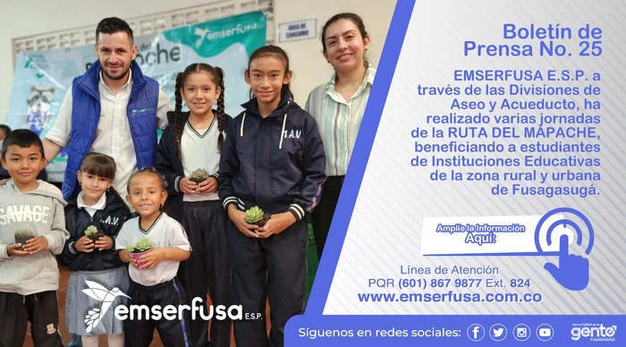 EMSERFUSA E.S.P. continúa fortaleciendo la educación ambiental en las Instituciones Educativas de Fusagasugá.