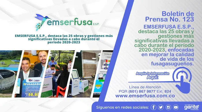 La Empresa de los fusagasugueños da a conocer algunas de las obras y gestiones más destacadas de EMSERFUSA E.S.P. durante el 2020-2023